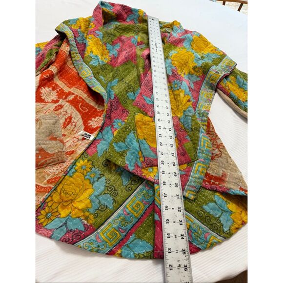 Kantha Patchwork Kimono Jacket Reversible Colorful Boho Patch Pockets O/S - Picture 8 of 16